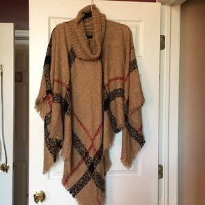 Beautiful Tan and plaid cow neck poncho